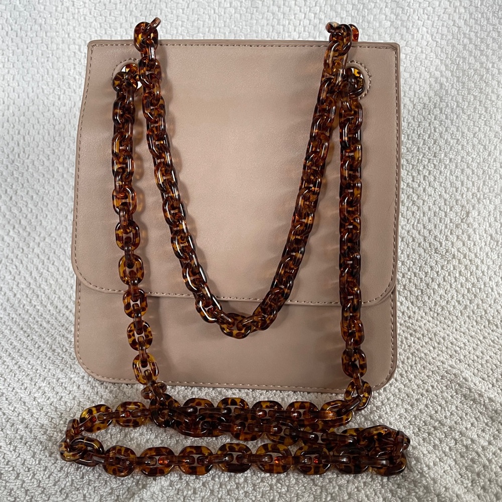 Tan Vegan Leather Crossbody Bag with Tortoiseshell chain